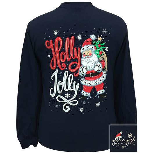 Girlie Girl Originals Holly Jolly Santa Christmas Long Sleeves T Shirt
