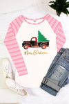 SALE Merry Christmas Truck Striped Sleeve Raglan Long Sleeve T-Shirt
