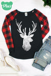 SALE Buffalo Plaid Deer Raglan Long Sleeve T-Shirt