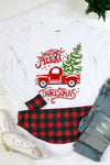 Merry Christmas Truck Plaid Hem &amp; Cuff Long Sleeve Shirt