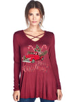 SALE Merry Christmas Candy Cane Truck Holiday Criss Cross Long Sleeve Shirt