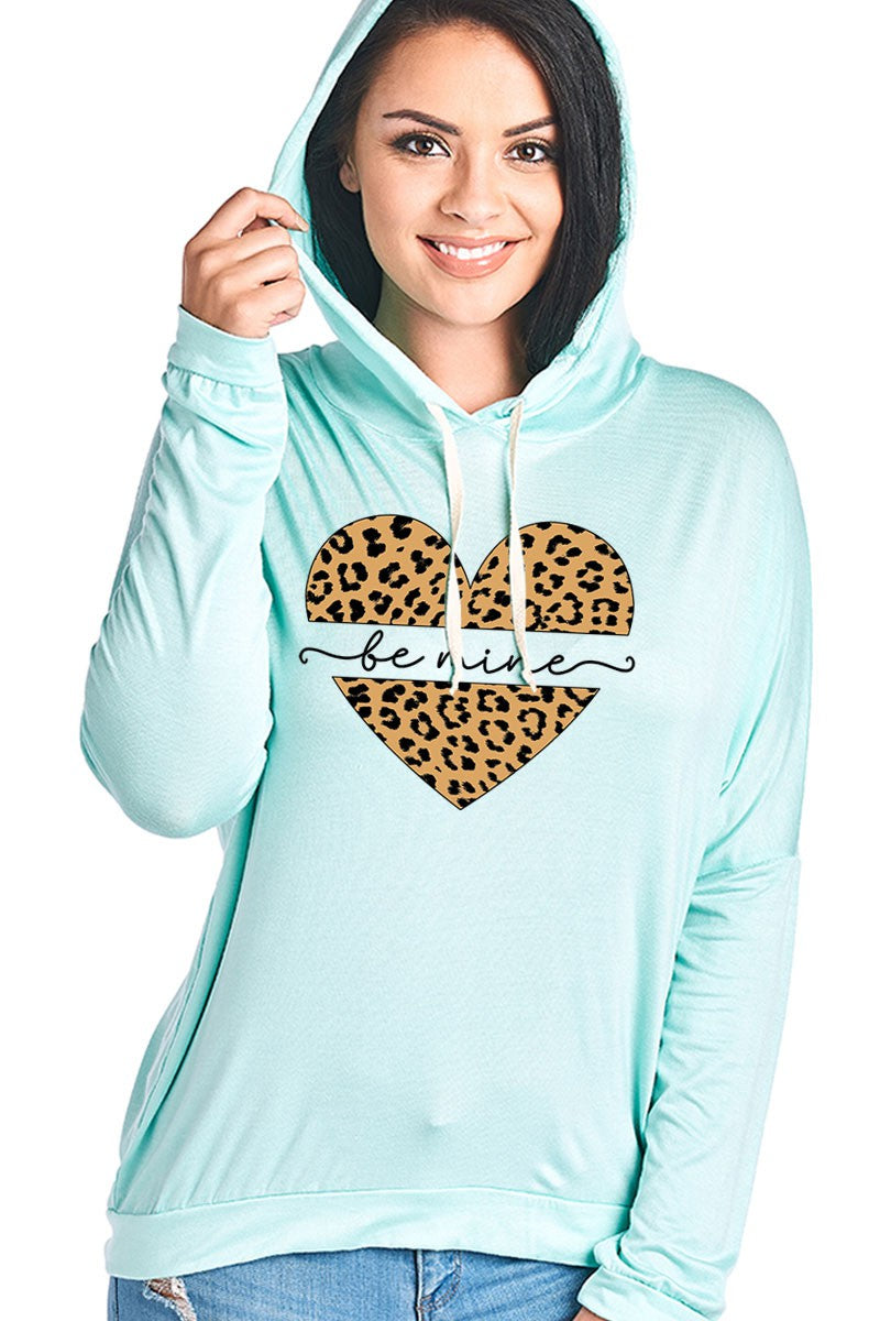 SALE Be Mine Leopard Heart Valentines Day Long Sleeve Hoodie