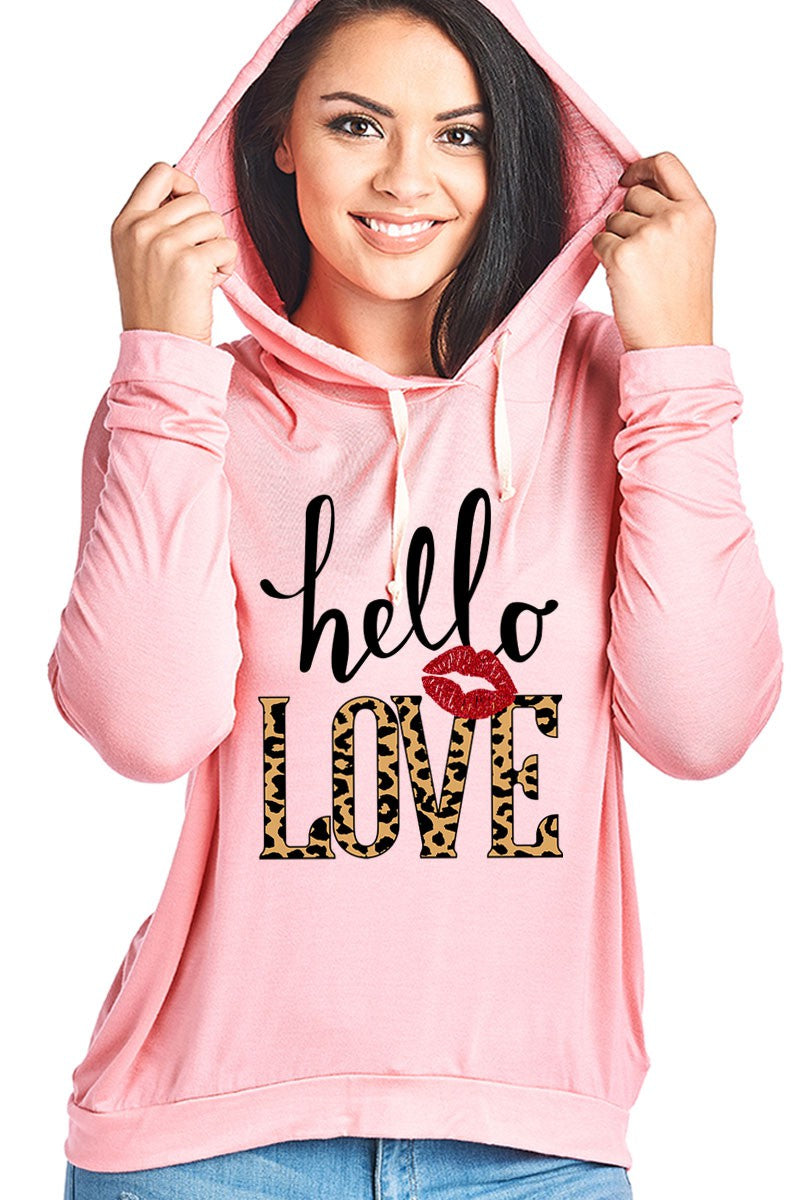 SALE Hello Love Leopard Lips Valentines Day Long Sleeve Hoodie