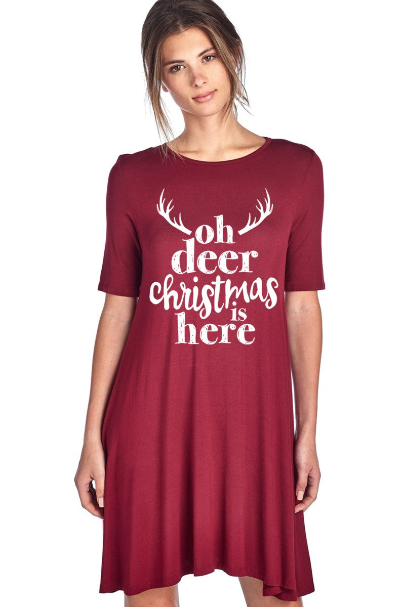 SALE Oh Deer Christmas is Here Holiday Casual Dress