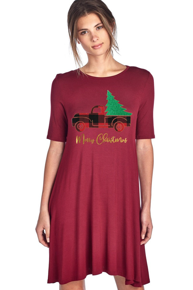 Sale Merry Christmas Tree Holiday Casual Dress Large / Blue for Woman Sale Merry Christmas Tree Holiday Casual Dress Large / Blue for Woman