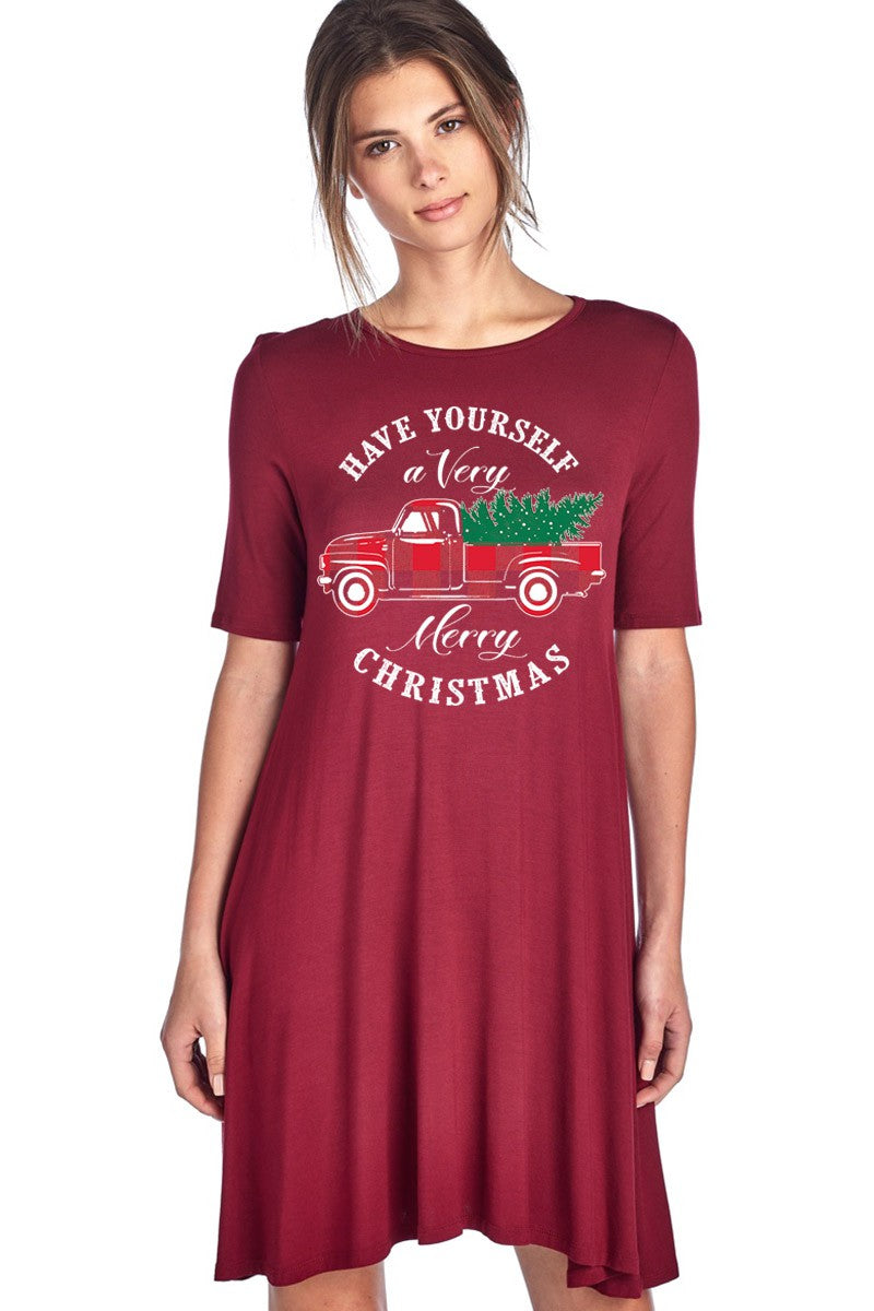 SALE Have Yourself a Merry Little Christmas Truck Holiday Casual Dress Small / Green for woman SALE Have Yourself a Merry Little Christmas Truck Holiday Casual Dress Small / Green for woman