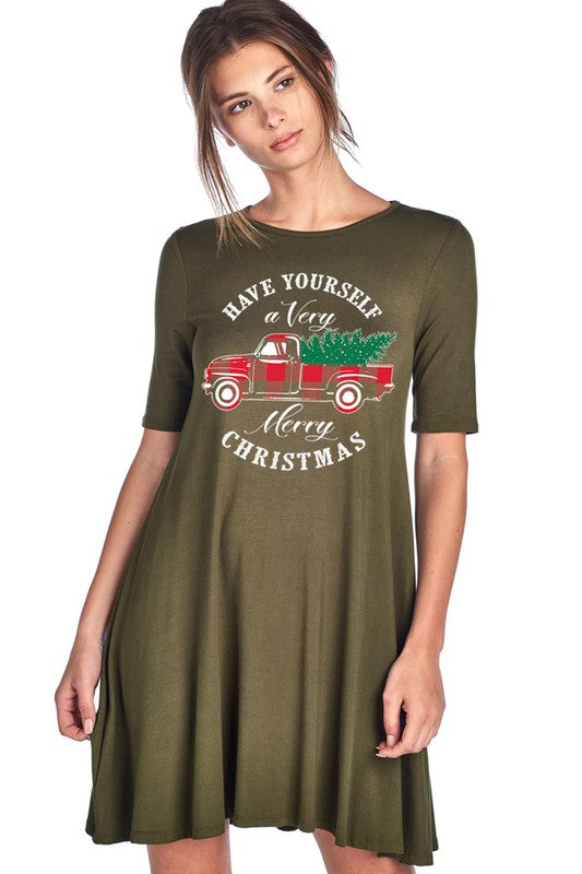 Sale Have Yourself A Merry Little Christmas Truck Holiday Casual Dress Small / Green for Woman Sale Have Yourself A Merry Little Christmas Truck Holiday Casual Dress Small / Green for Woman