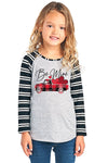 Youth Be Mine Valentine&#39;s Day Love Truck Striped Sleeve Raglan Long Sleeve Shirt