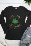 Merry &amp; Bright Christmas Tree Cut Out Long Sleeve T Shirt