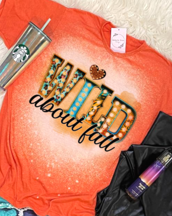 Wild About Fall Bleached Dye Canvas Girlie T Shirt