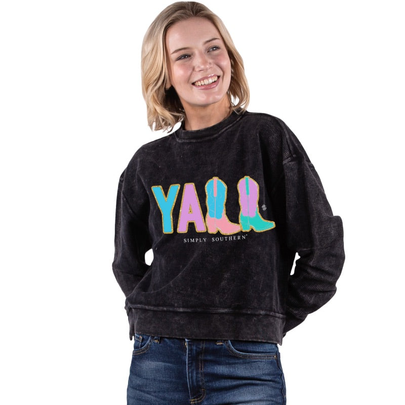 SALE Simply Southern Yall Boots Long Sleeve Crew Sweatshirt