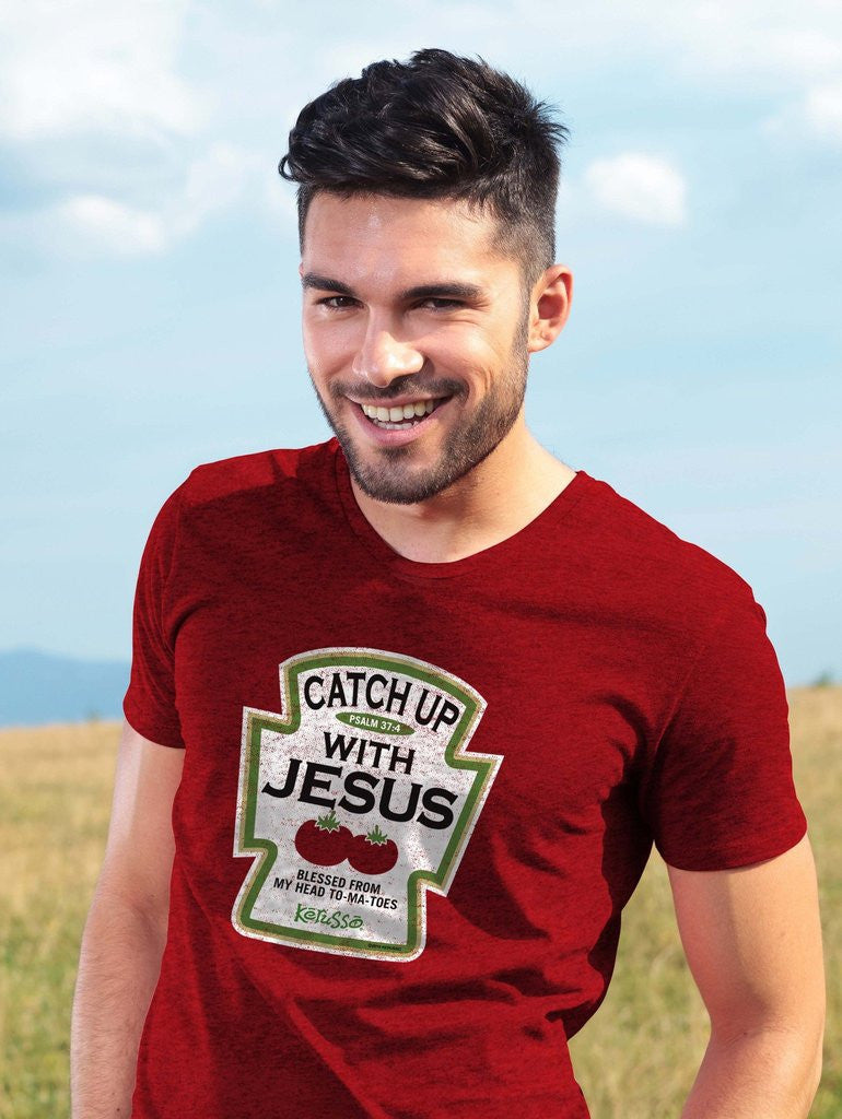 Kerusso Catch Up with Jesus Ketchup Christian Unisex Bright T Shirt - SimplyCuteTees