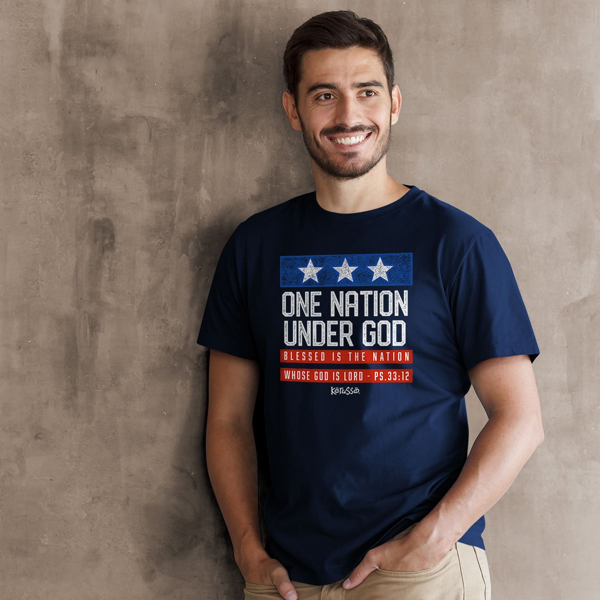 Kerusso One Nation Under God USA Patriotic Navy T-Shirt