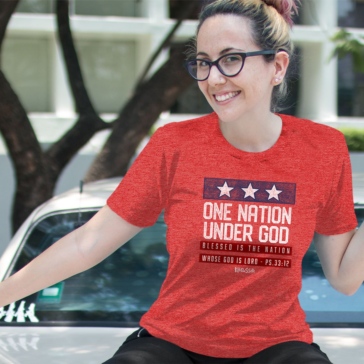 Kerusso One Nation Under God USA PatriotiC Red T-Shirt