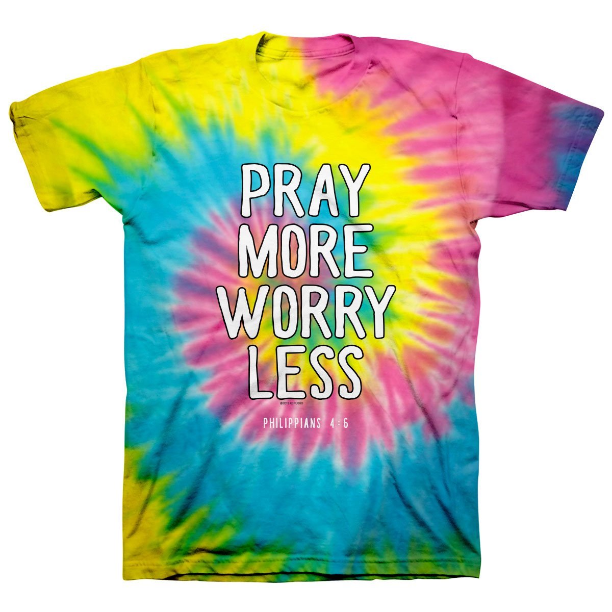 Kerusso Pray More Worry Less Spiral Tie Dye Cherished Christian Bright Unisex T Shirt