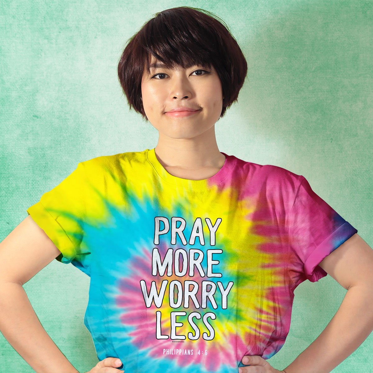 Kerusso Pray More Worry Less Spiral Tie Dye Cherished Christian Bright Unisex T Shirt