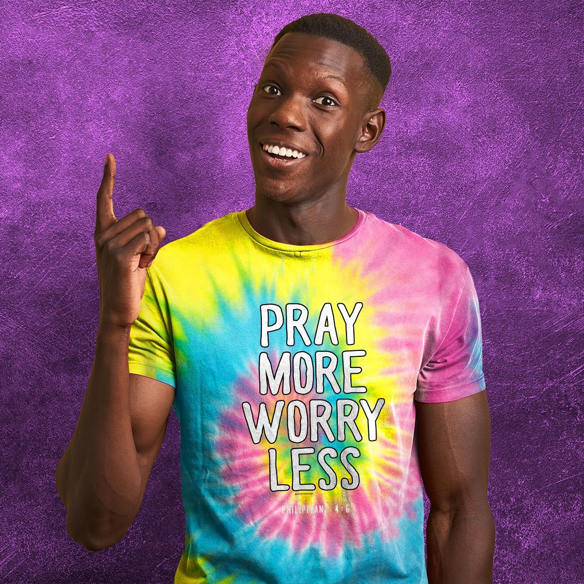 Kerusso Pray More Worry Less Spiral Tie Dye Cherished Christian Bright Unisex T Shirt