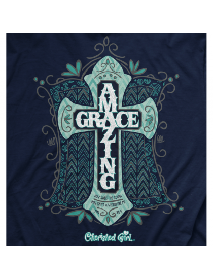 Cherished Girl Amazing Grace Cross Girlie Christian Bright T Shirt - SimplyCuteTees
