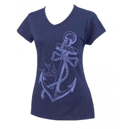 Country Life Outfitters Anchor Bow Navy Fitted V Cut Vintage Girlie Bright T Shirt - SimplyCuteTees