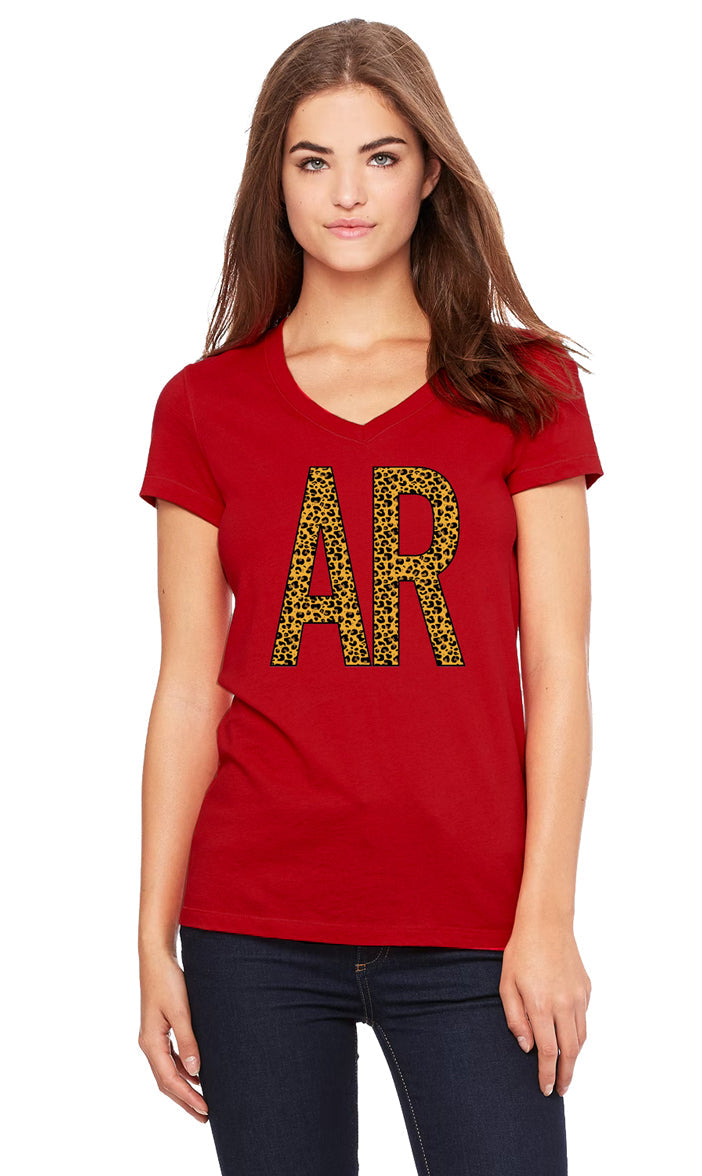 Sassy Frass Arkansas Leopard V-Neck Canvas T-Shirt