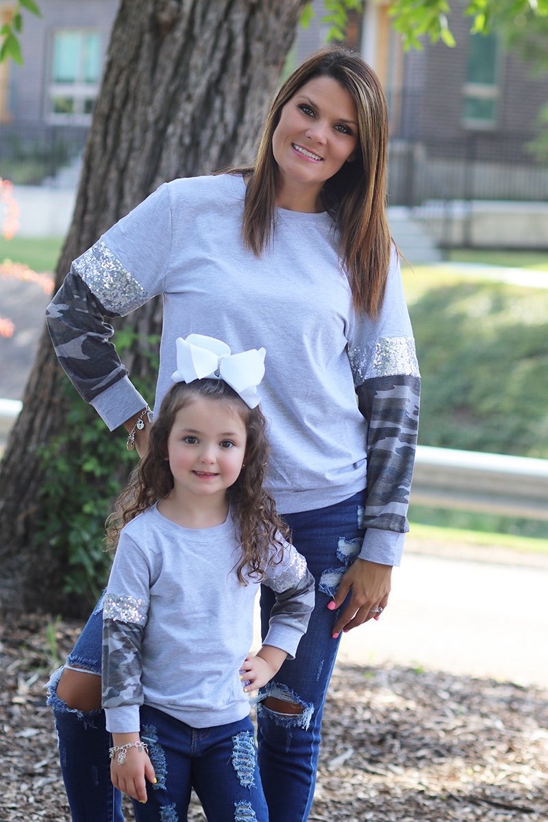 Mommy & Me Baby Youth Camo Sequins Long Sleeve T Shirt