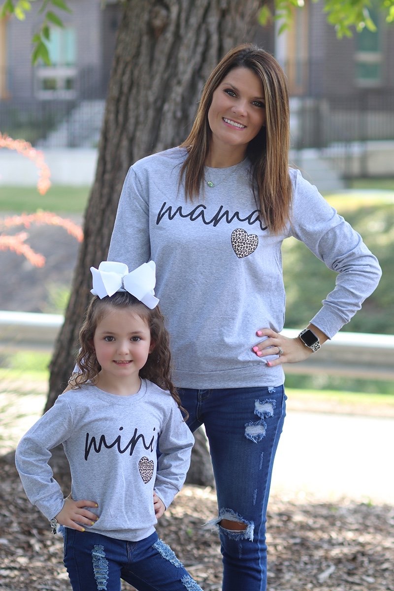 Mommy & Me Baby Youth Mini & Mama Heart Long Sleeve T Shirt