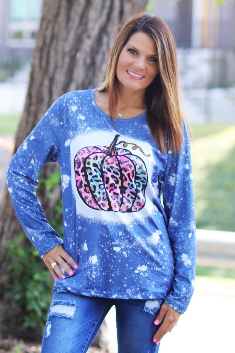 SALE Mommy &amp; Me Baby Youth Leopard Pumpkin Fall Long Sleeve Bleach Dye T Shirt