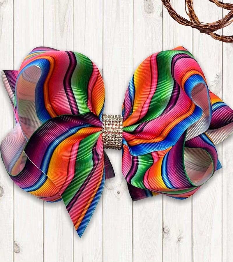 Large Rhinestone Serape Multi Color Western Hair Bow