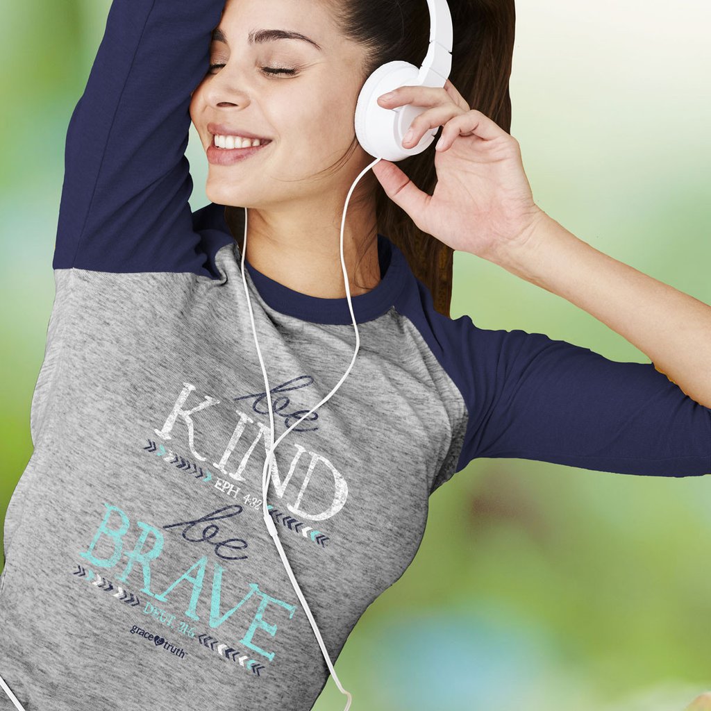 Cherished Girl Grace &amp; Truth Be Kind &amp; Be Brave Christian Long Sleeve Raglan T Shirt