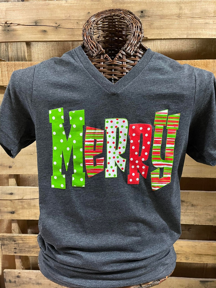 Southern Chics Apparel Merry Christmas Canvas V-Neck T-Shirt