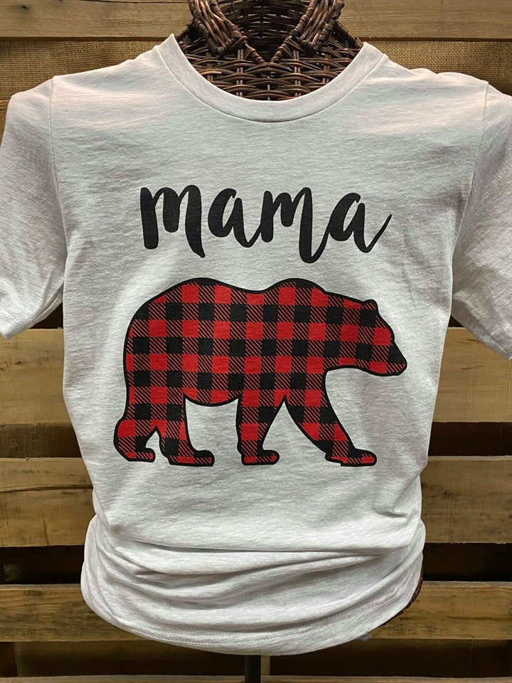 Southern Chics Apparel Mama Bear Plaid Canvas Bright T Shirt