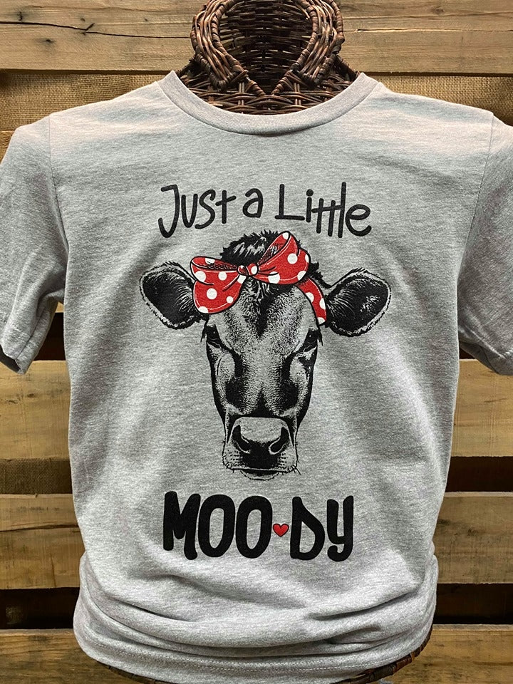 Southern Chics Apparel Just a Little Moody Cow Canvas T Shirt