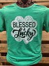 Southern Chics Apparel Blessed &amp; Lucky Clover Irish Canvas Irish T Shirt