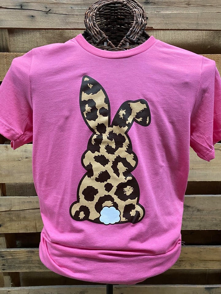Southern Chics Apparel Leopard Bunny Rabbit Easter Canvas Girlie Bright T Shirt