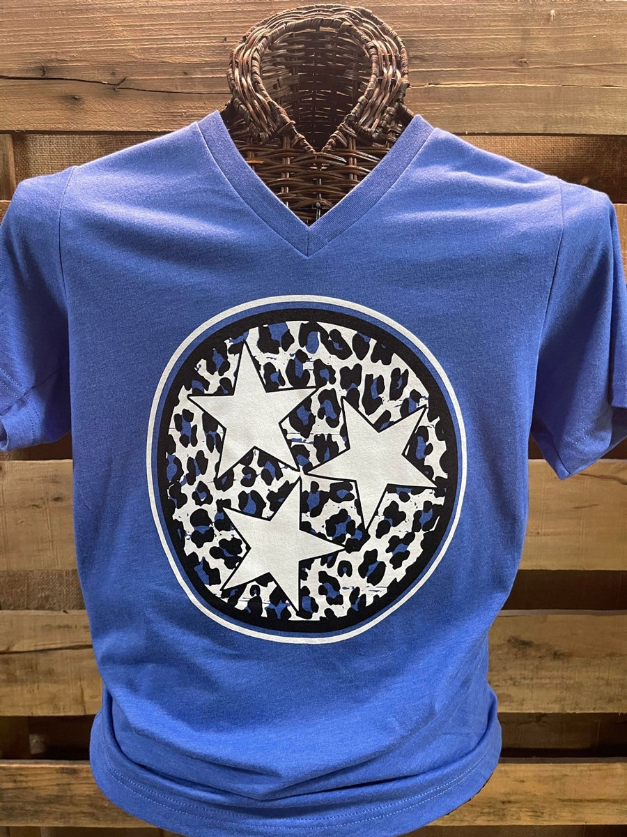 Southern Chics Apparel Cheetah Tri-Star Canvas Girlie Bright T Shirt