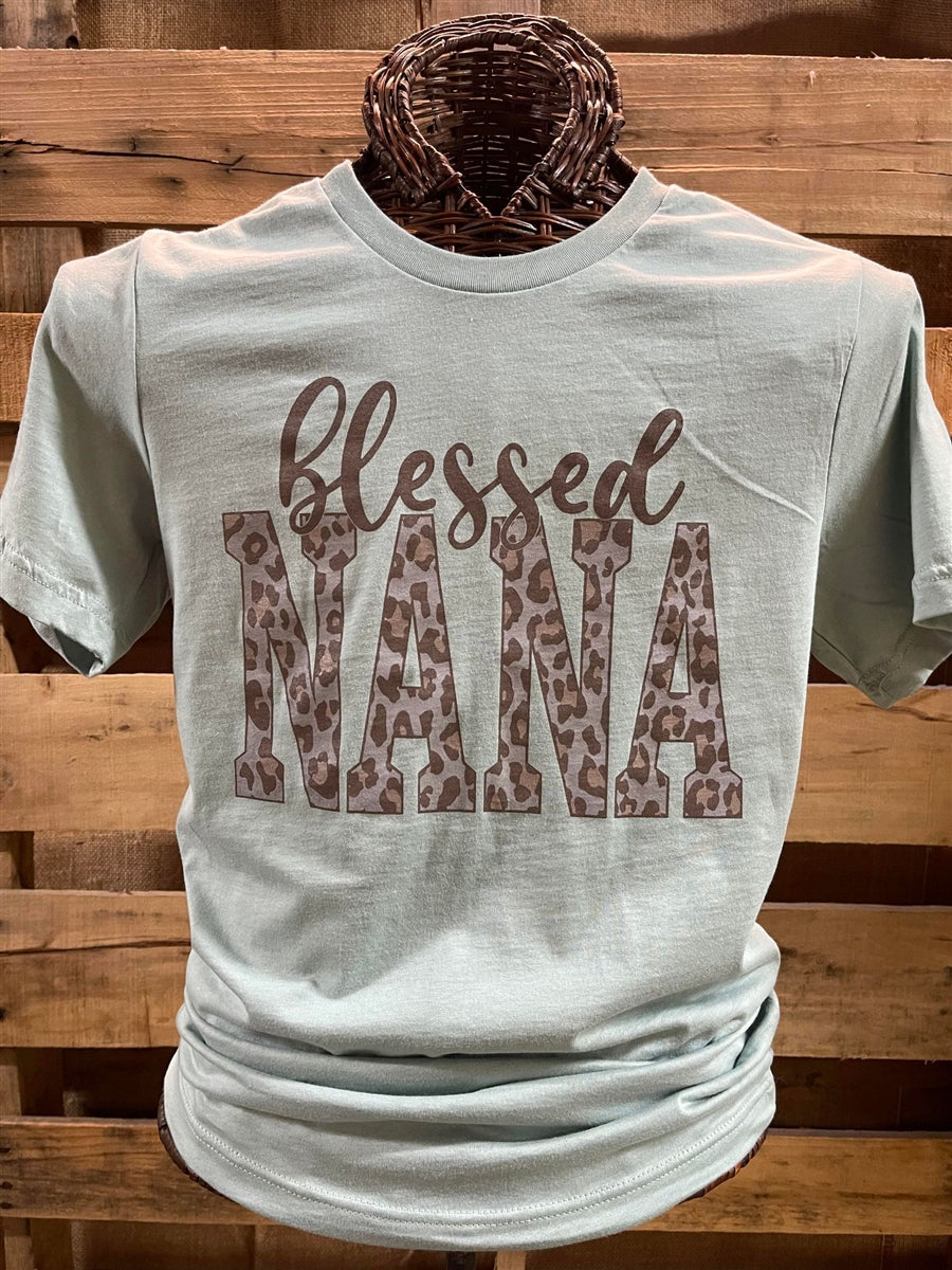 Southern Chics Apparel Blessed Nana Leopard Print Canvas Bright T Shirt