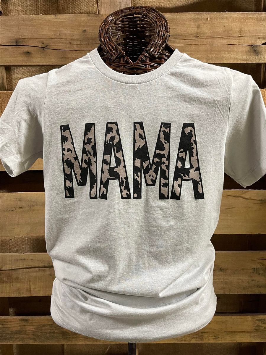 Southern Chics Apparel Mama Cow Print Canvas Bright T Shirt