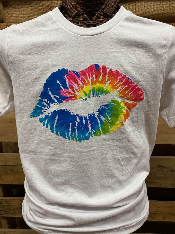 Southern Chics Apparel Tie Dye Lip Canvas Bright T Shirt