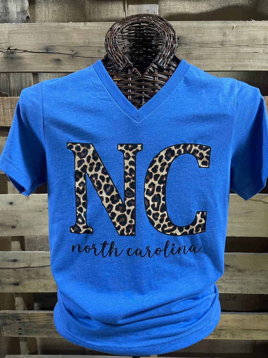 Southern Chics Apparel North Carolina Leopard State Canvas Bright T Shirt