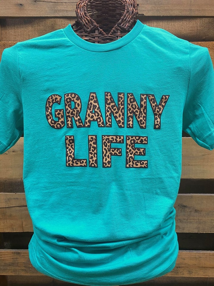 Southern Chics Apparel Granny Life Leopard Grandma Canvas Girlie Bright T Shirt