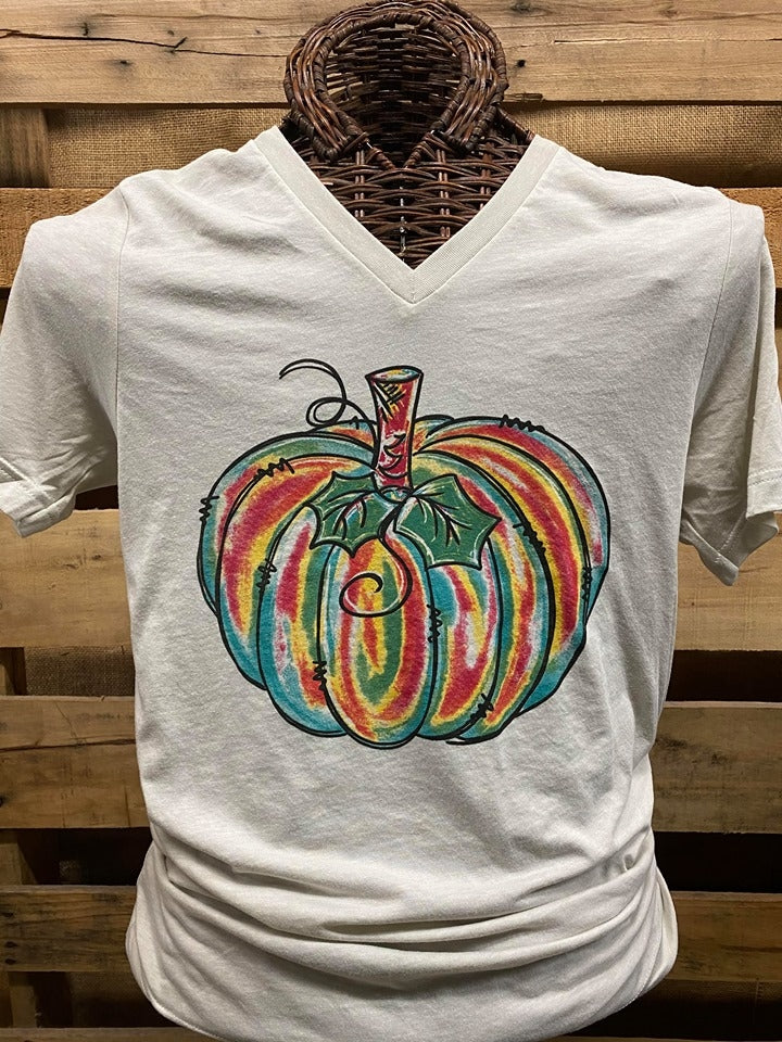 Southern Chics Apparel Colorful Pumpkin Canvas V-Neck Bright T Shirt