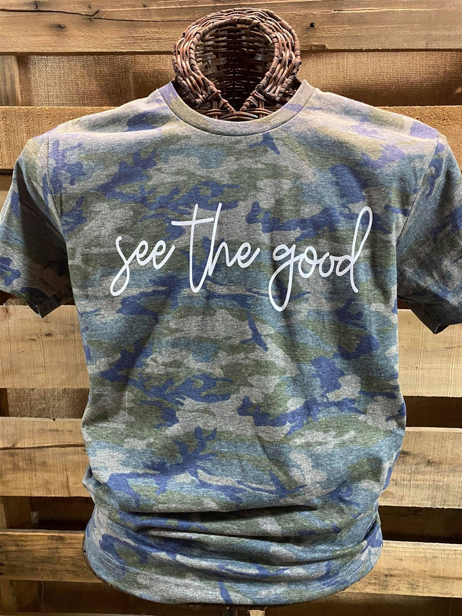 Southern Chics See the Good Camo Canvas Girlie T Shirt