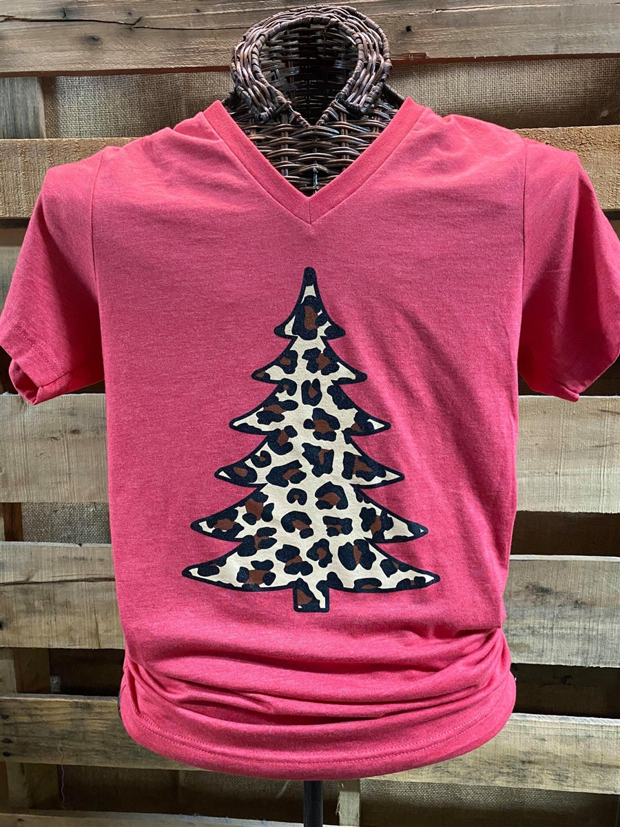 Southern Chics Leopard Christmas Tree Canvas Girlie T Shirt