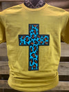 Southern Chics Apparel Turquiose Leopard Cross Mustard Canvas Girlie Bright T Shirt