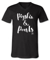 Sassy Frass Black Pigskin &amp; Pearls Football V-neck Bright Girlie T Shirt