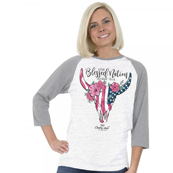 Country Chick By Simply Southern Blessed Nation USA Country Long Sleeve T-Shirt