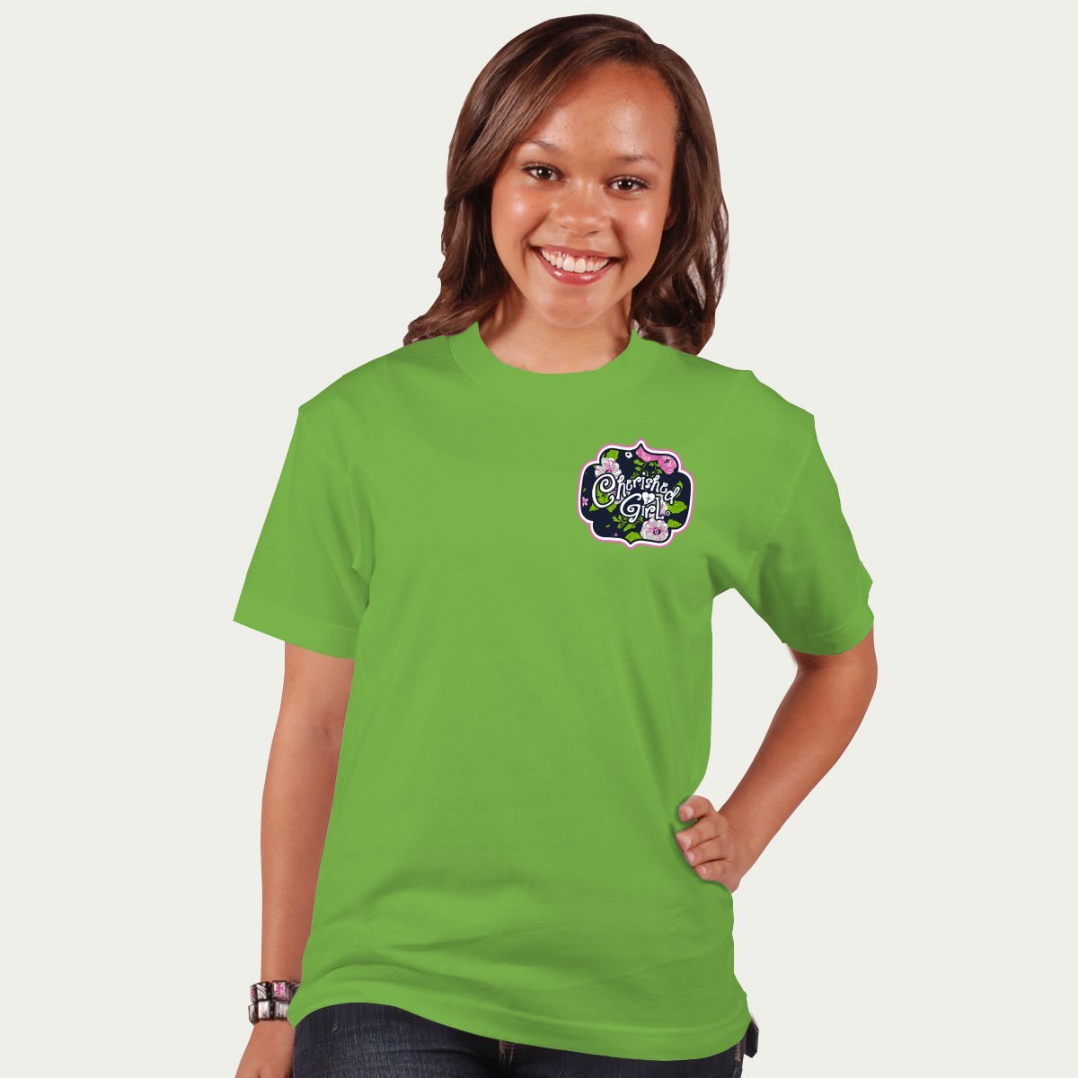 Cherished Girl Too Blessed to Stress Girlie Christian Bright T Shirt