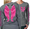 Country Life Outfitters Wings Guns Vintage Gray &amp; Pink Long Sleeve Bright T Shirt - SimplyCuteTees