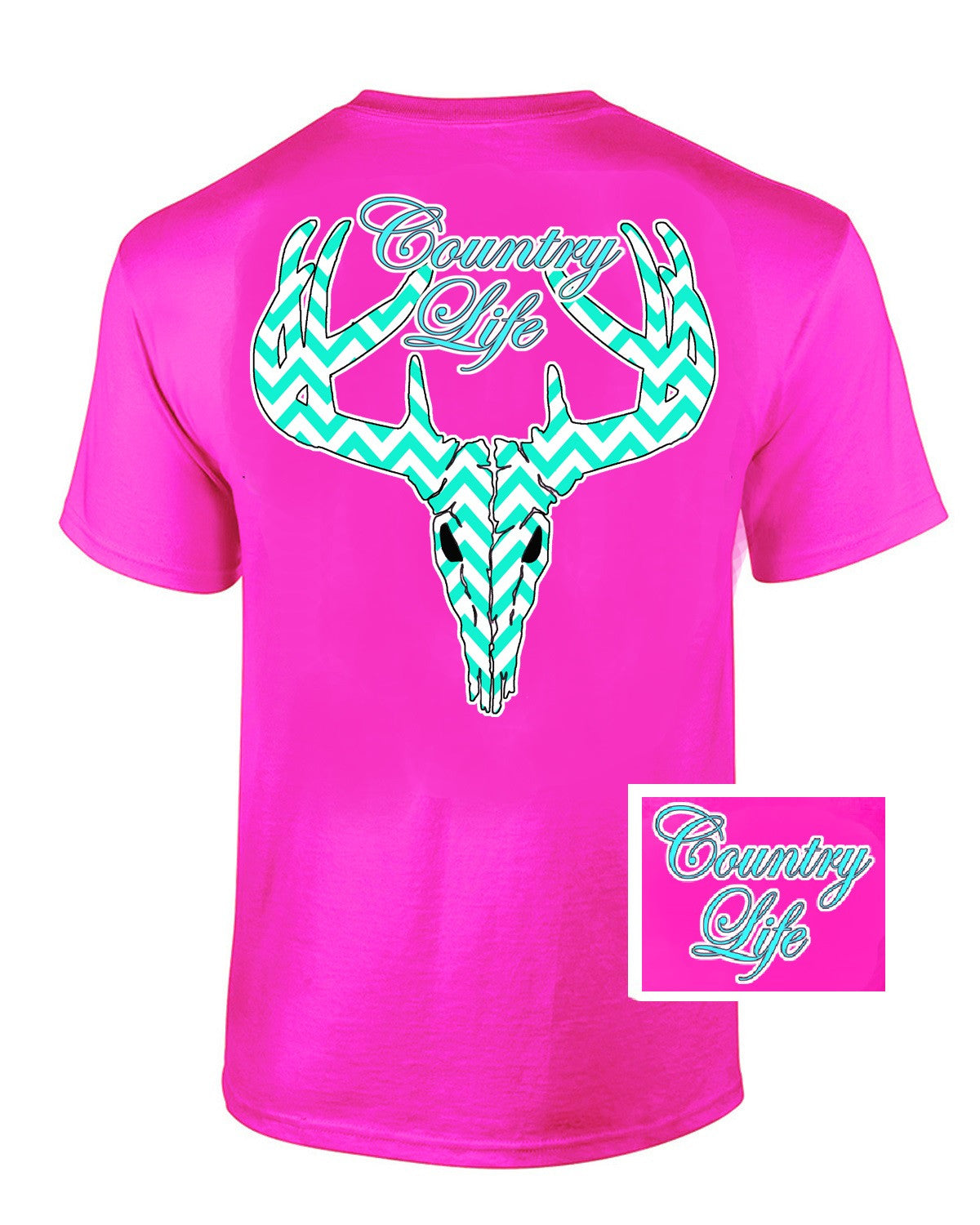 Country Life Outfitters Pink Chevron Deer Skull Head Hunt Vintage Bright T Shirt