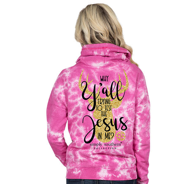 SALE Simply Southern Preppy Jesus In Me Tiedye Cowl Neck Pullover Hoodie T-Shirt
